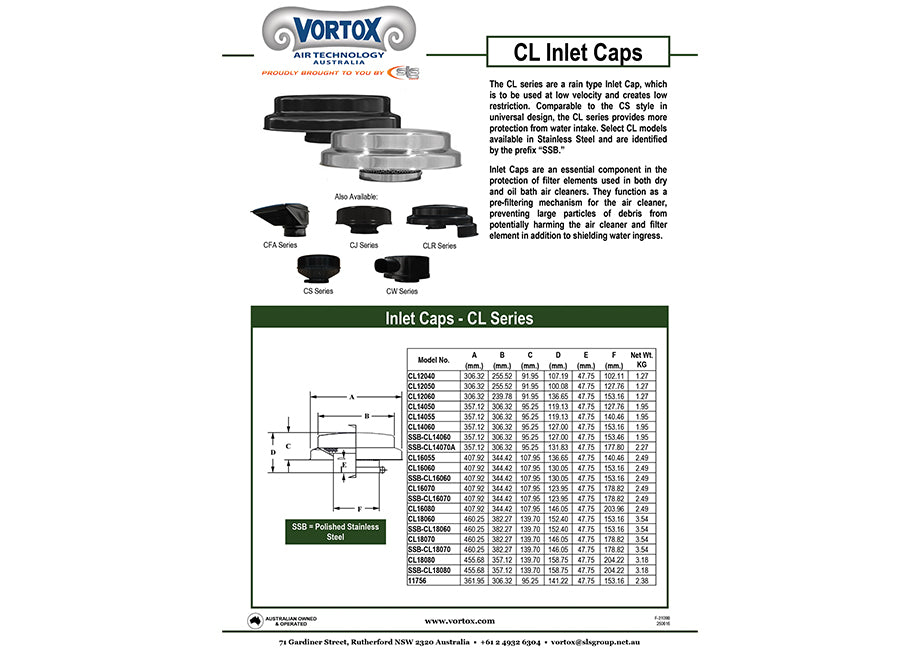 SSB-CL14060 - Vortox CL Inlet Cap, 14" Diameter, Suits 6" Pipe